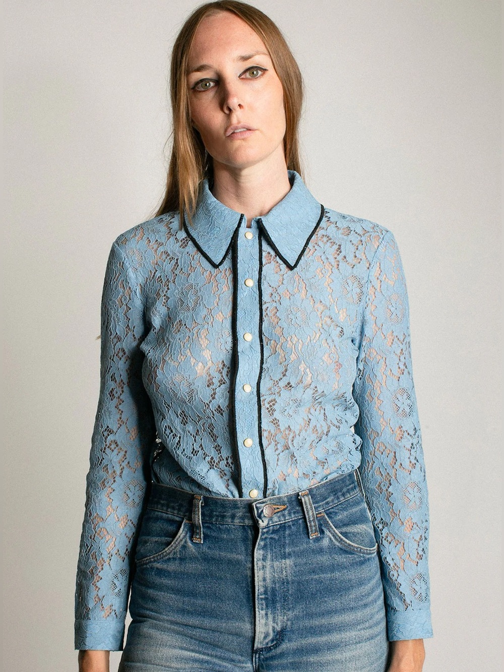 No. 6 Store Blue Lace Button Up, size L